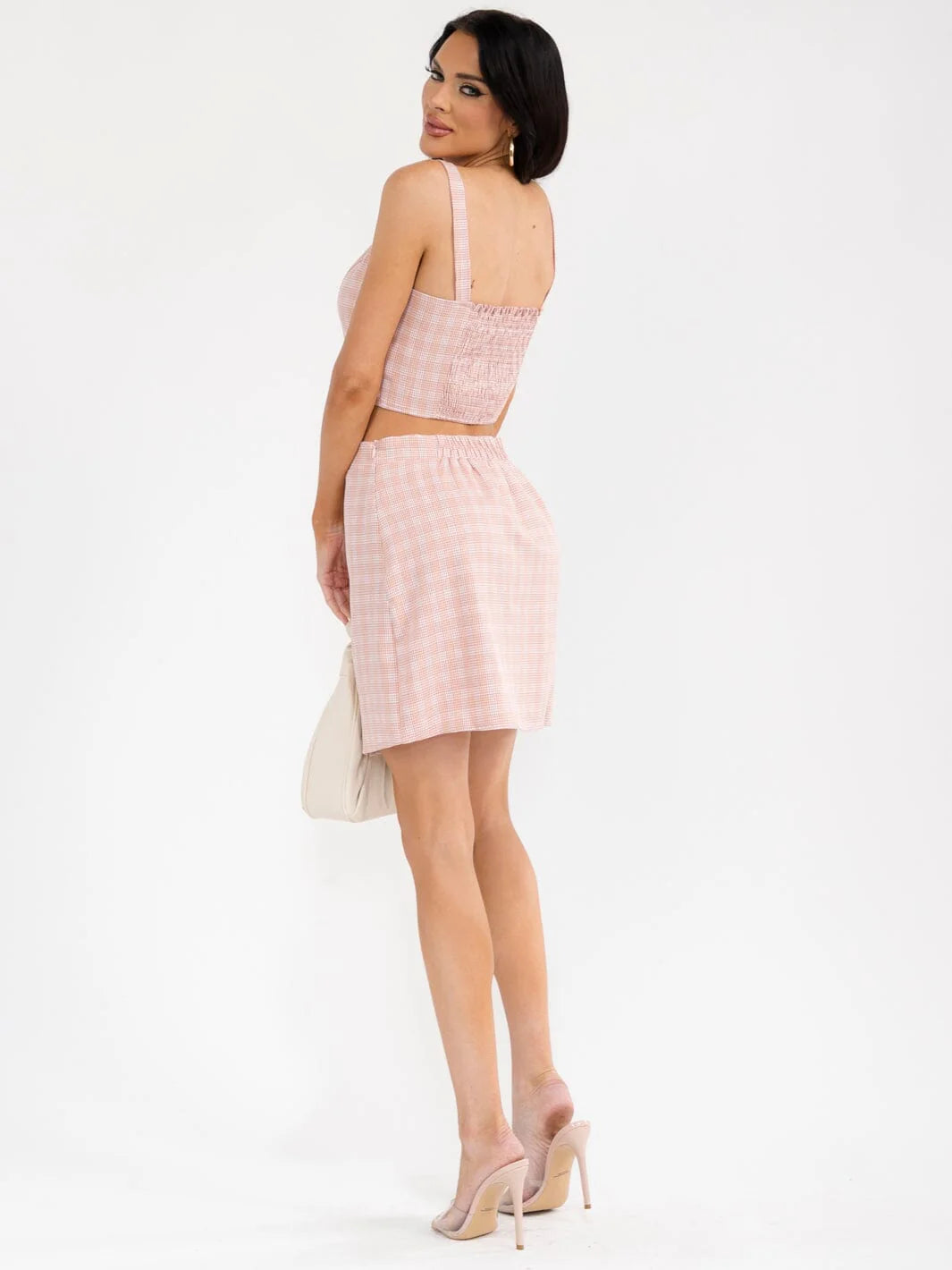 CROP TOP & ELASTIC WAIST MINI SKIRT PLAID 2PC. SET