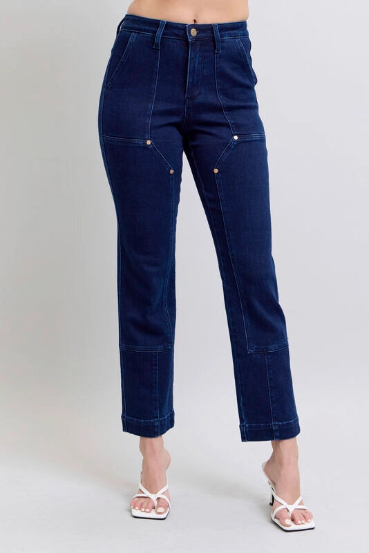 Judy Blue High Waisted Work Wear Knee Patch Straight Jeans
