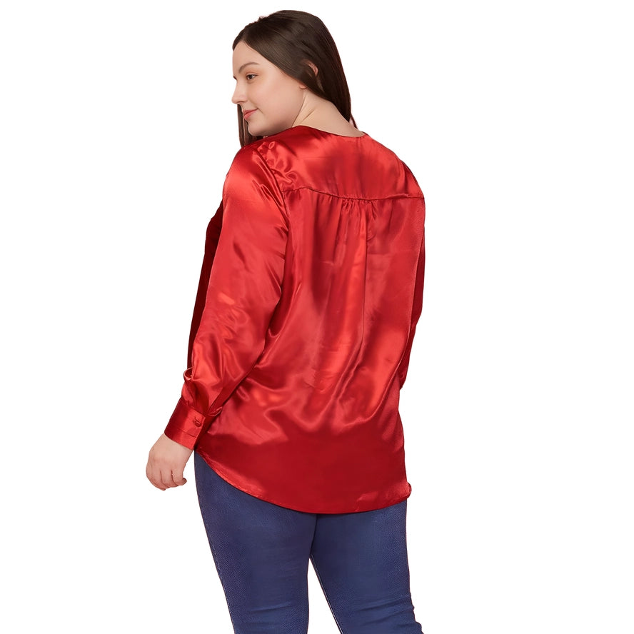 Plus Size Charmeuse Contrast Cross Front Blouse