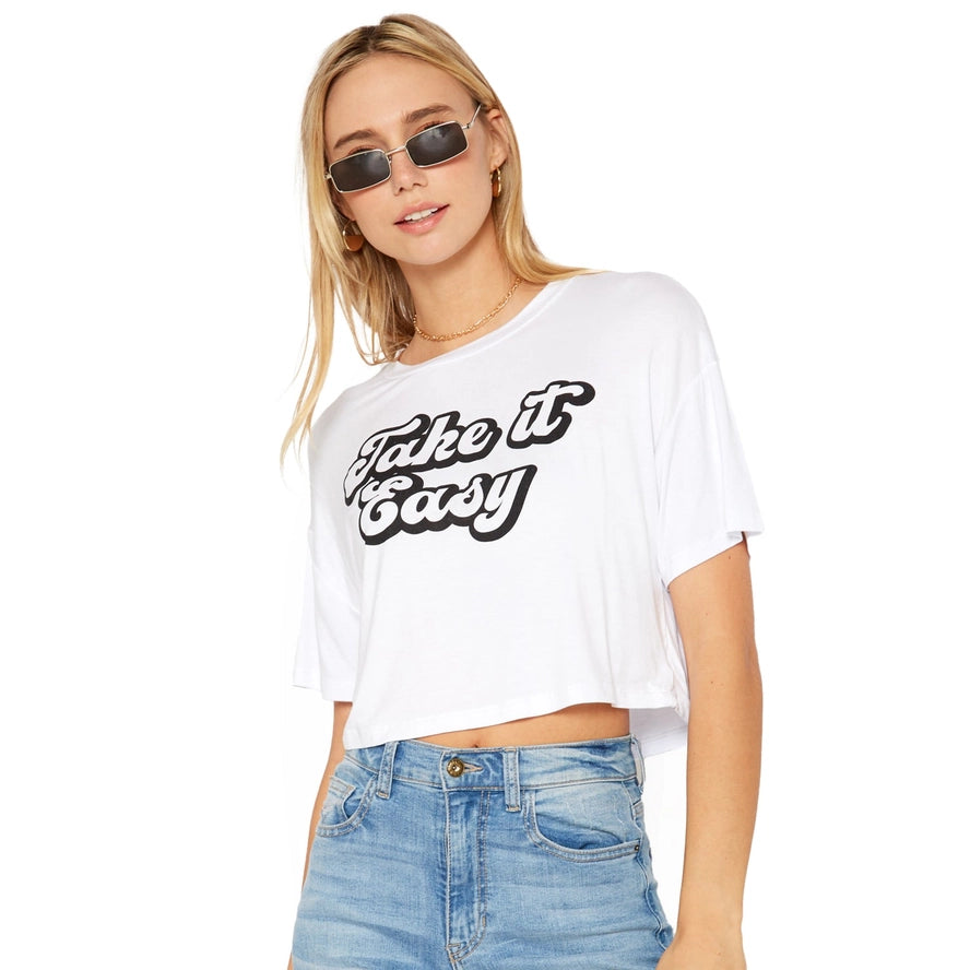 Women's Take It Easy" Crop Top T-Shirt White