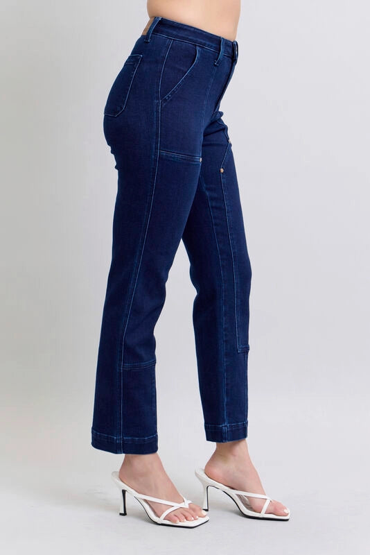 Judy Blue High Waisted Work Wear Knee Patch Straight Jeans