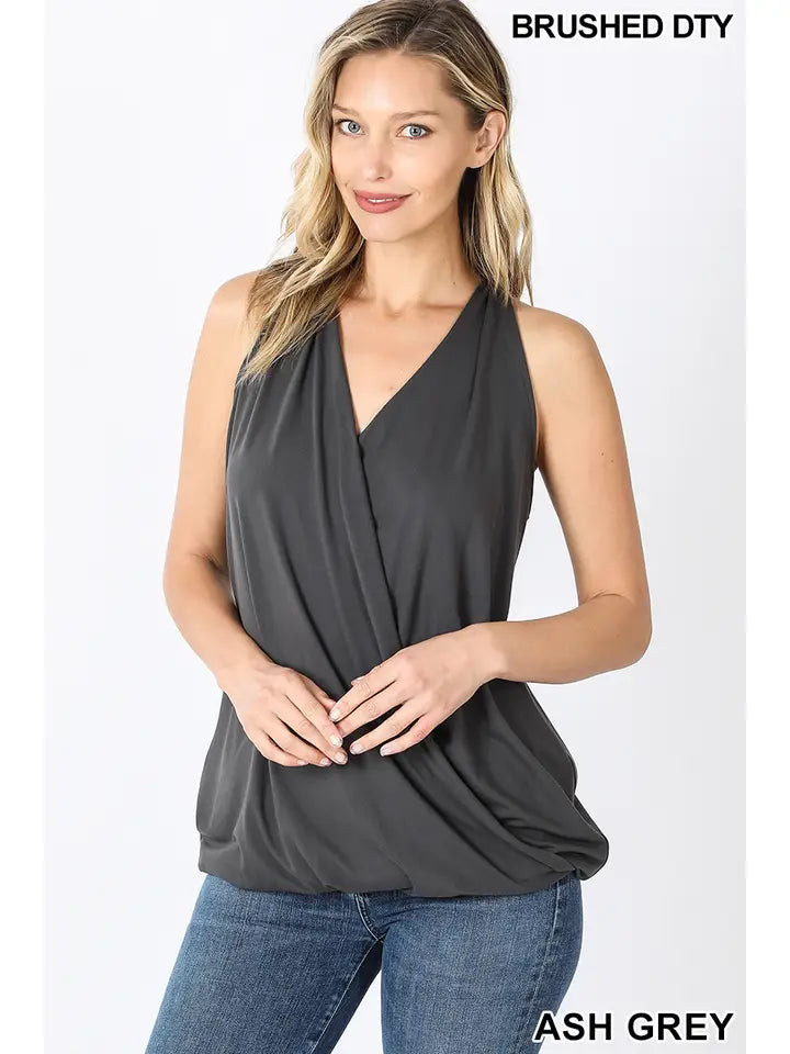 Surplice Halter Top-Ash Grey