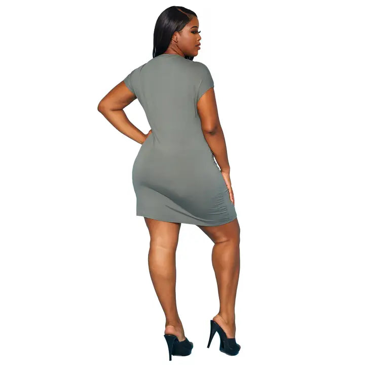Plus-Size Basic V-Neck Mini Wrap Dress