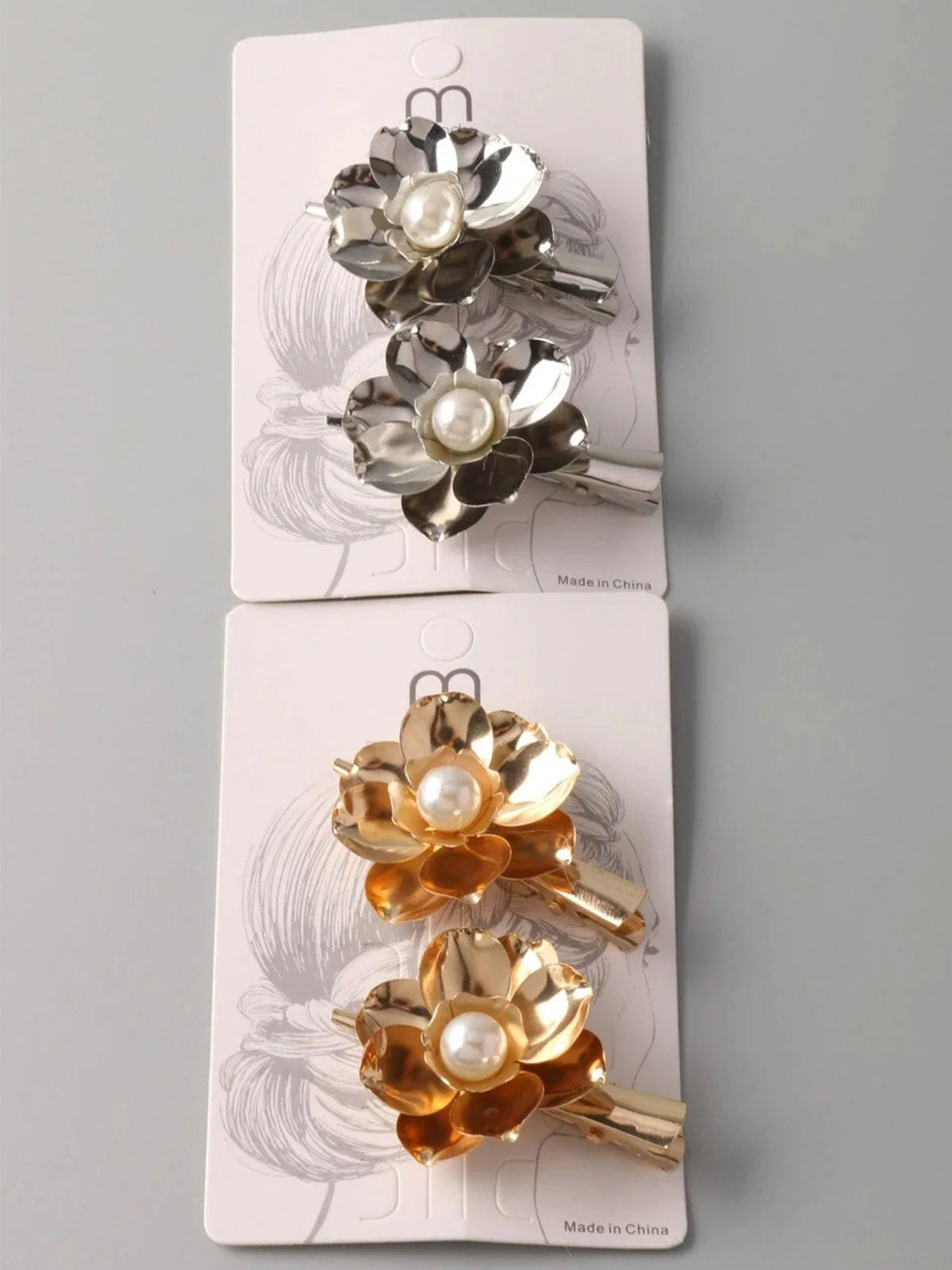 Fashion Silver and Gold Flower Hair Clips 2 pack