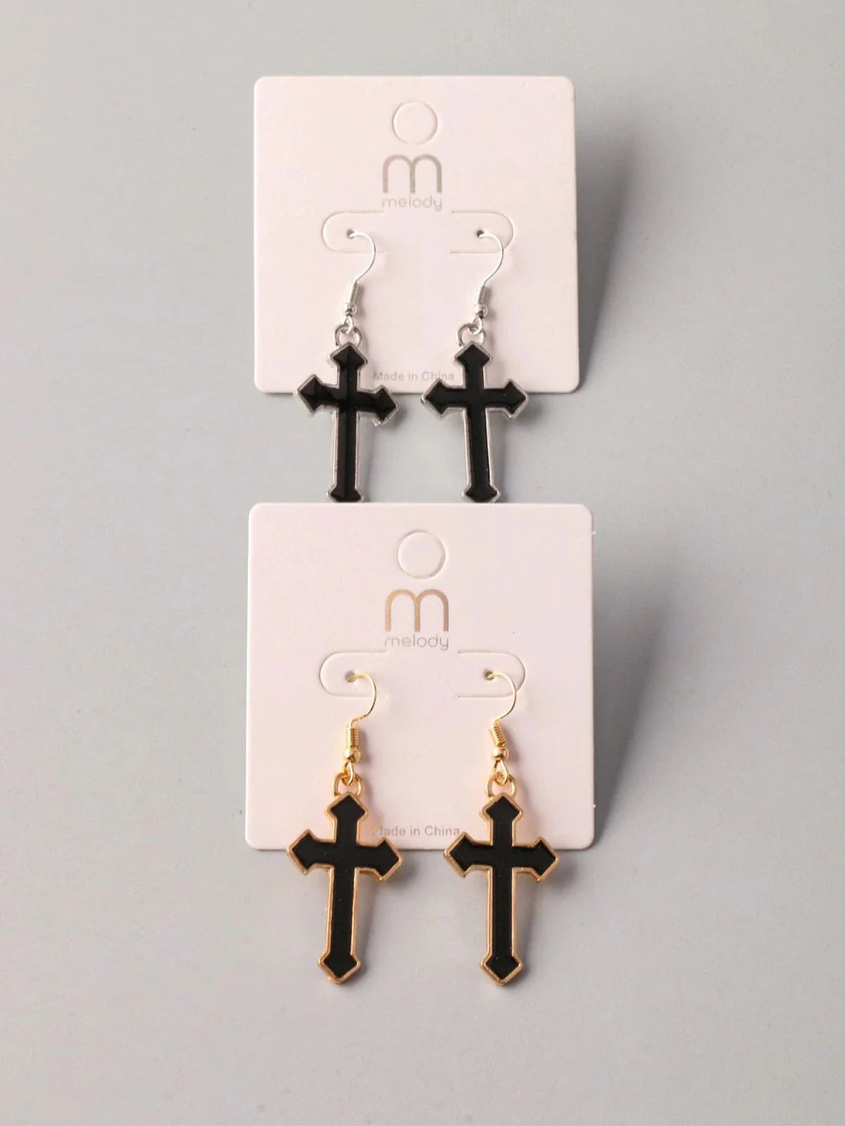 Fashion Gold and Silver Cross Hanging Earrings
