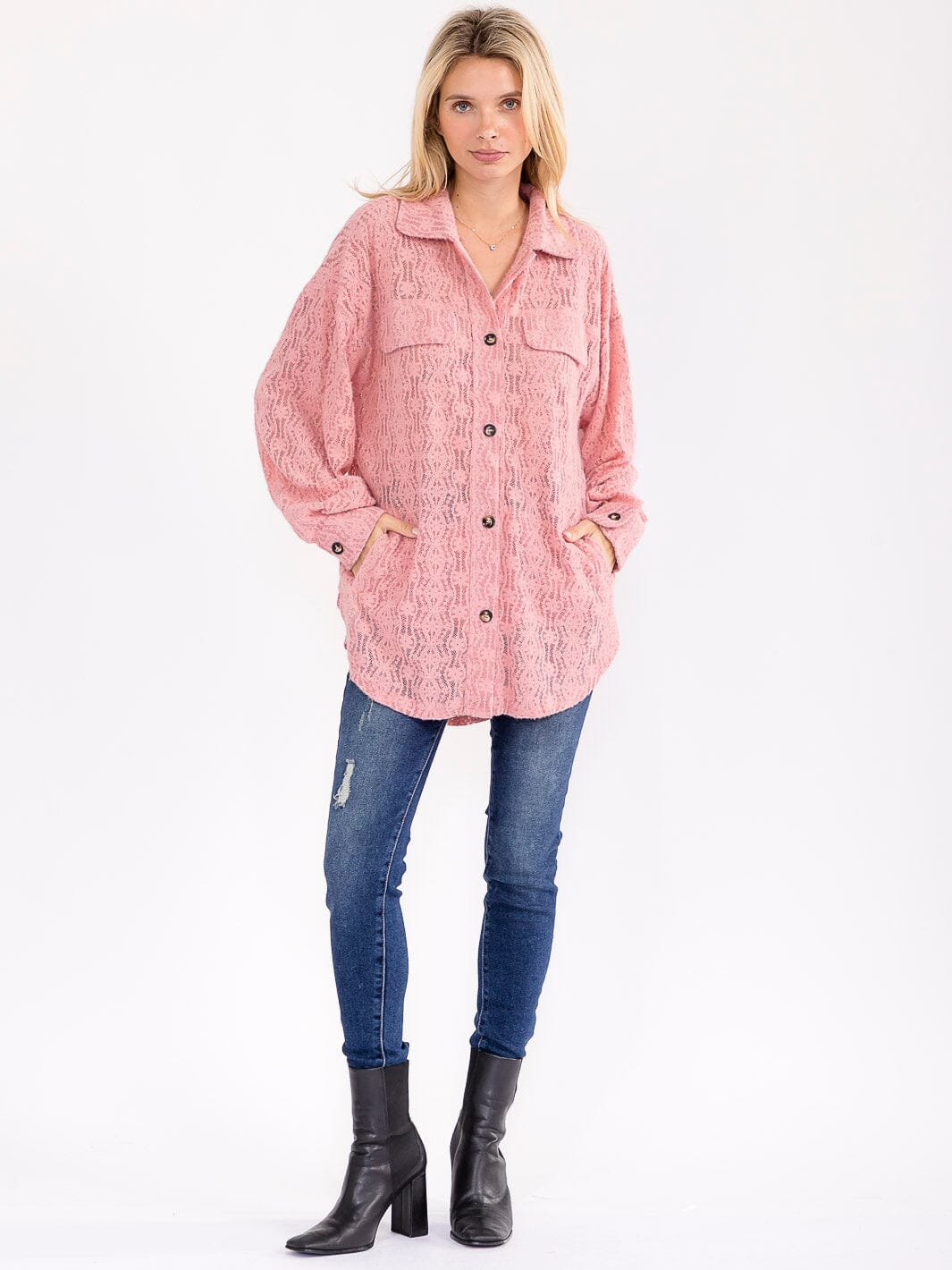 Women's Long Sleeve V-neck Front Pockets Lace Up