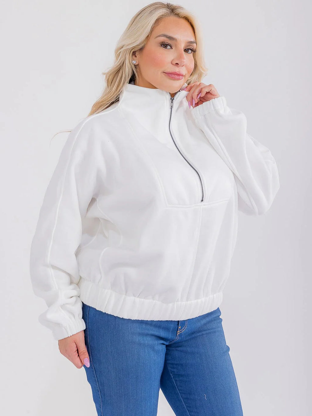 Plus Size Long Sleeve Zip Up Pullover Sweater