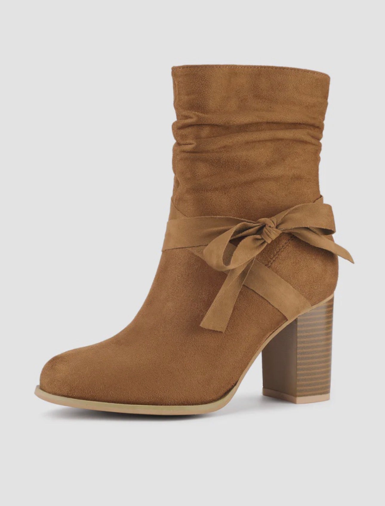 Faux Suede Round Toe Slouchy Chunky Heel