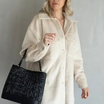Lyric Knit Textured Jacket w/ Faux Pockets-Cream
