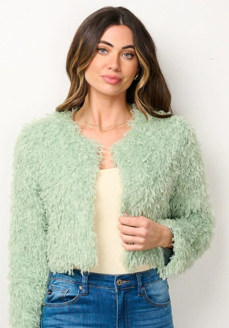 Long Sleeve Open Front Fuzzy cropped  open front sweater