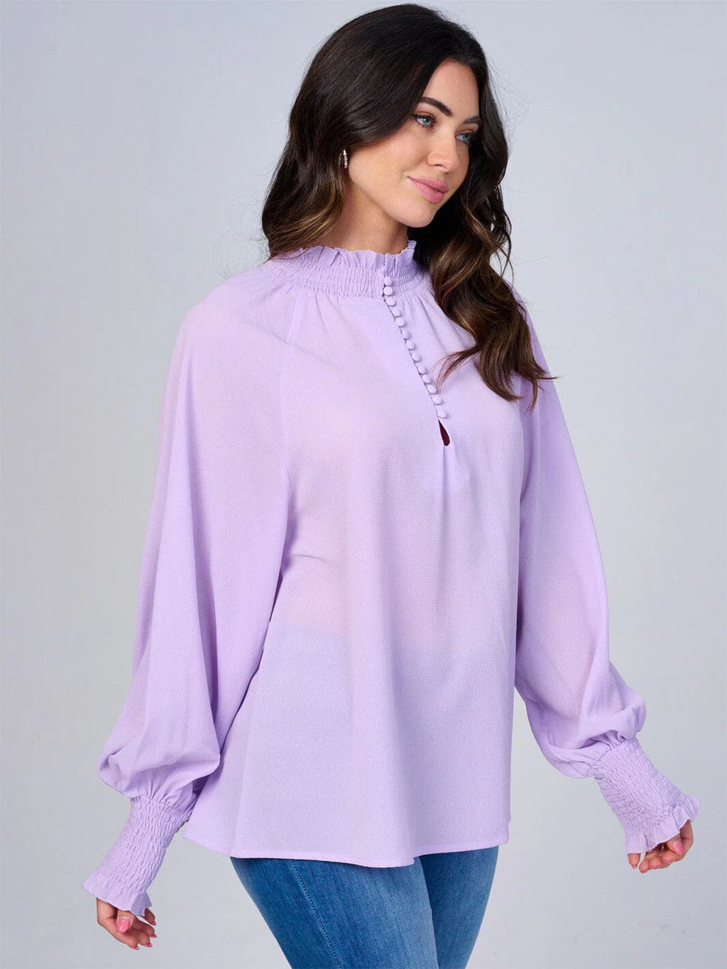 Women's Long Sleeve Mock Neck Button Up Blouse