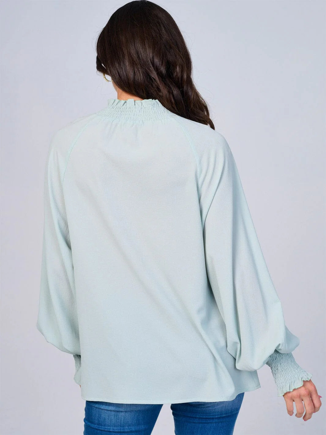 Women's Long Sleeve Mock Neck Button Up Blouse