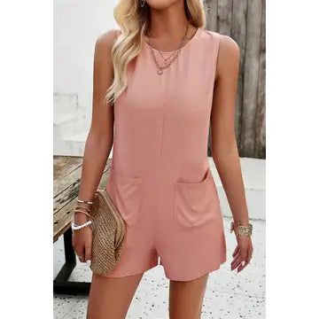 Pocket Detail Sleeveless Romper Pink