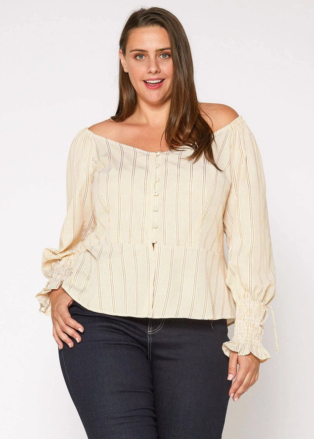Nurode Plus Size  Long Sleeve Top Beige