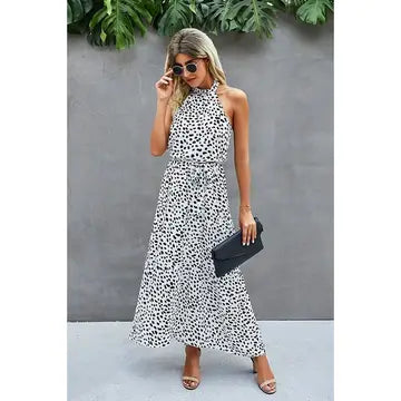 Women's White Printed Sleeveless Dress