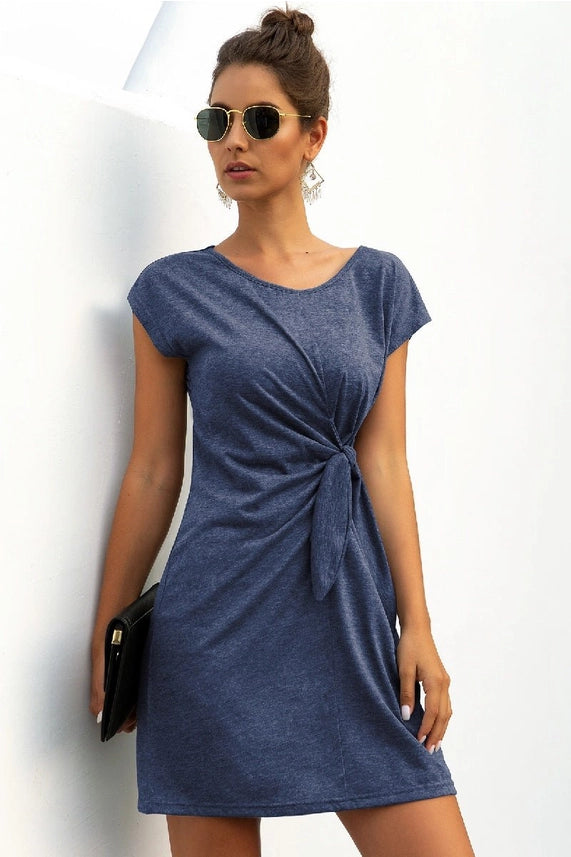 Solid Twist Knot Short Sleeve- Dress Navy