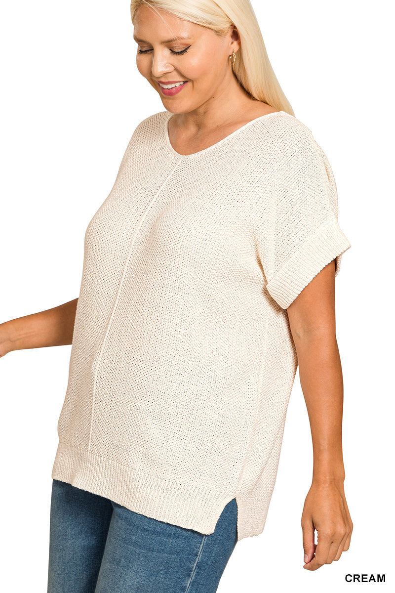 Zenana Center Seam Short Sleeve Sweater