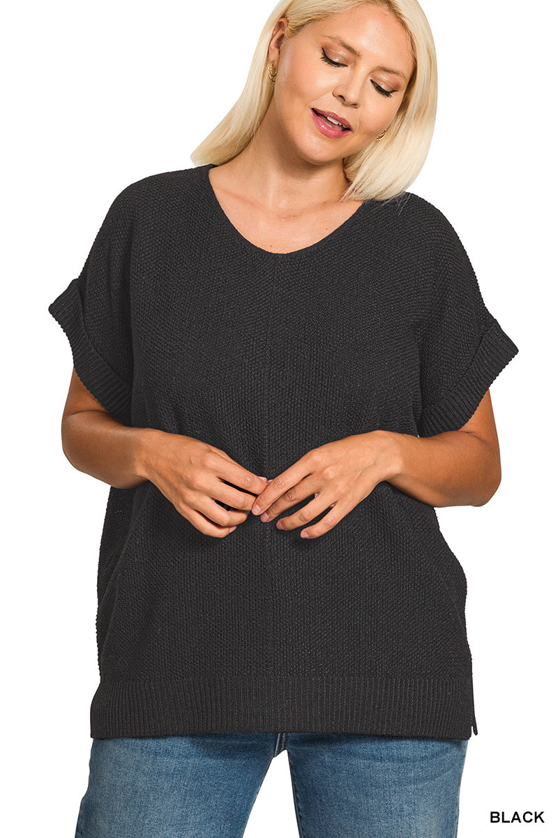 Zenana Center Seam Short Sleeve Sweater