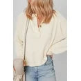 Corded Texture Lantern Sleeve Buttons Henley Sweatsuit- Apricot