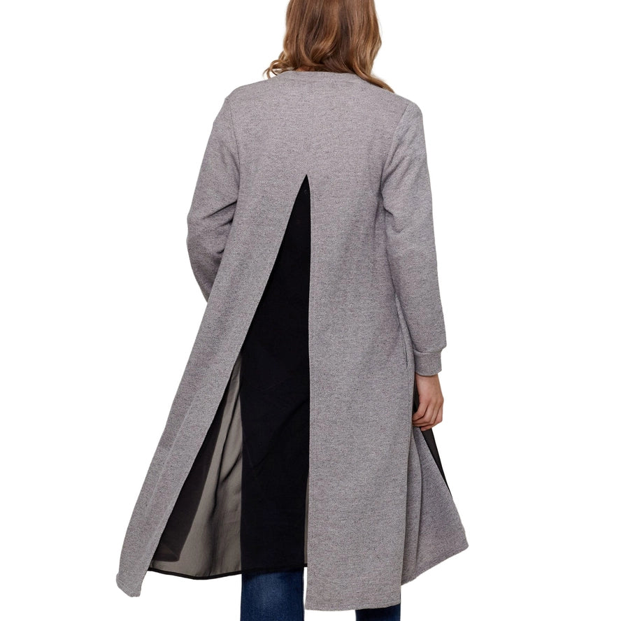 Ro and De Longline Chiffon Contrast Cardigan Grey
