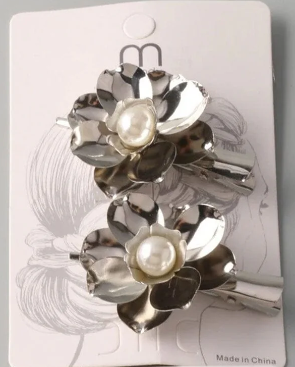 Fashion Silver and Gold Flower Hair Clips 2 pack